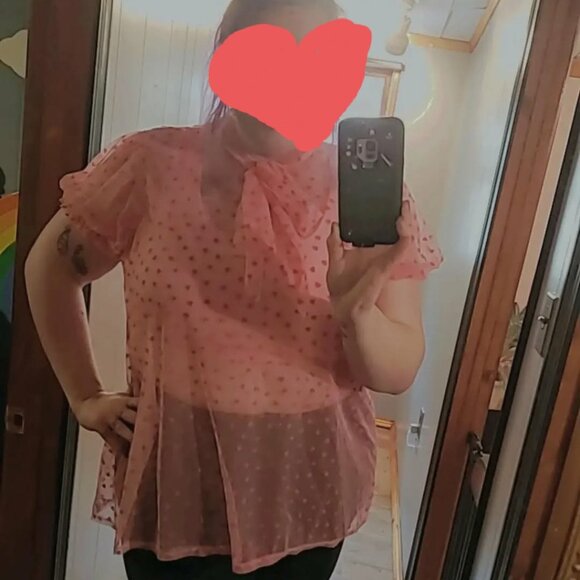 Shop My Violet Pink Red Hearts See Through Tie Neck Top - Picture 7 of 7